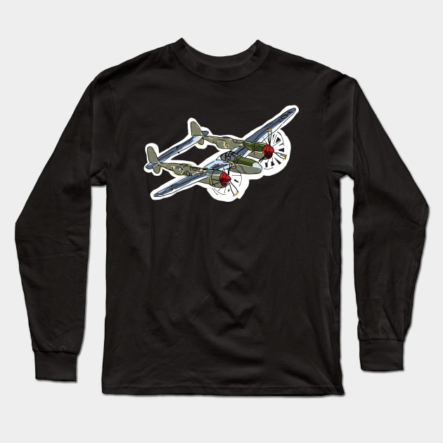 P-38 Lightning painting Long Sleeve T-Shirt by Dhanew
